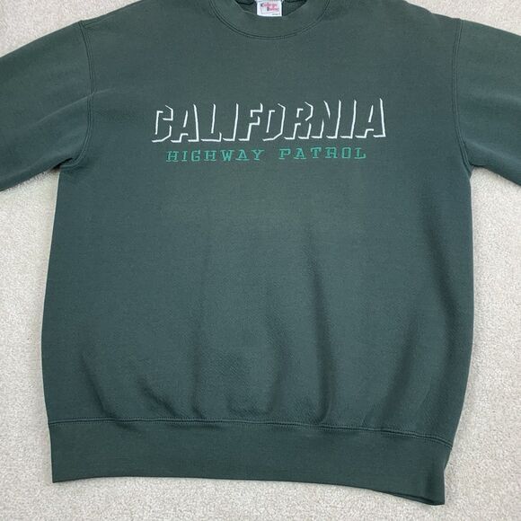 Vintage California Highway Patrol Sweatshirt Size Med Green Crewneck Embroidered - Picture 6 of 12